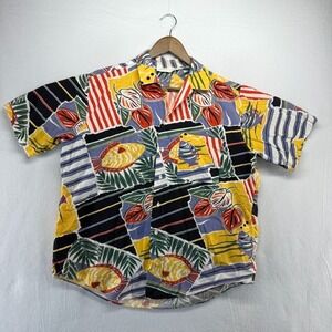 Vintage Gottex Shirt Men's Large Colorful Fish Hawaiian Abstract Art Camp 70s